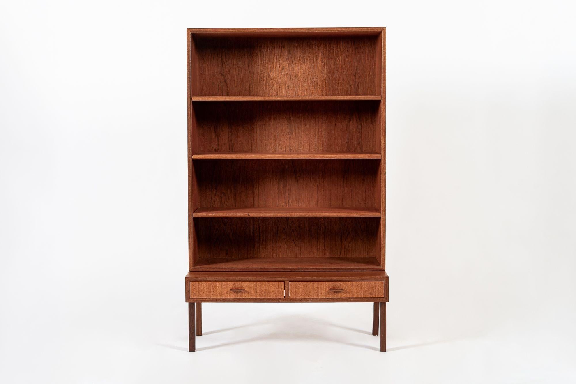 Matching Mid Century Swedish Teak Display Cabinet & Open Bookshelf For Sale 1