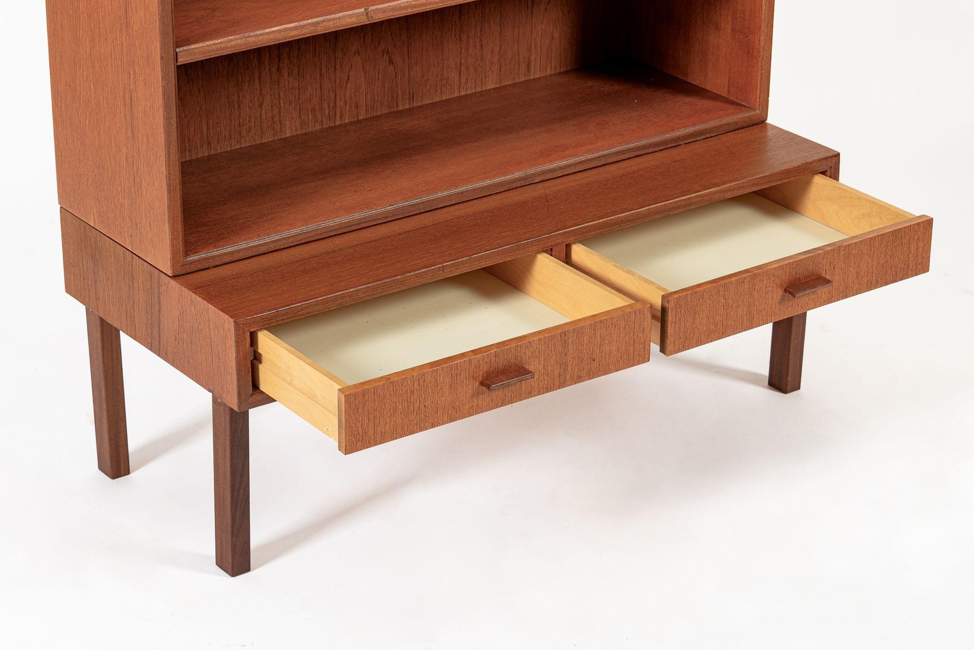 Matching Mid Century Swedish Teak Display Cabinet & Open Bookshelf For Sale 2