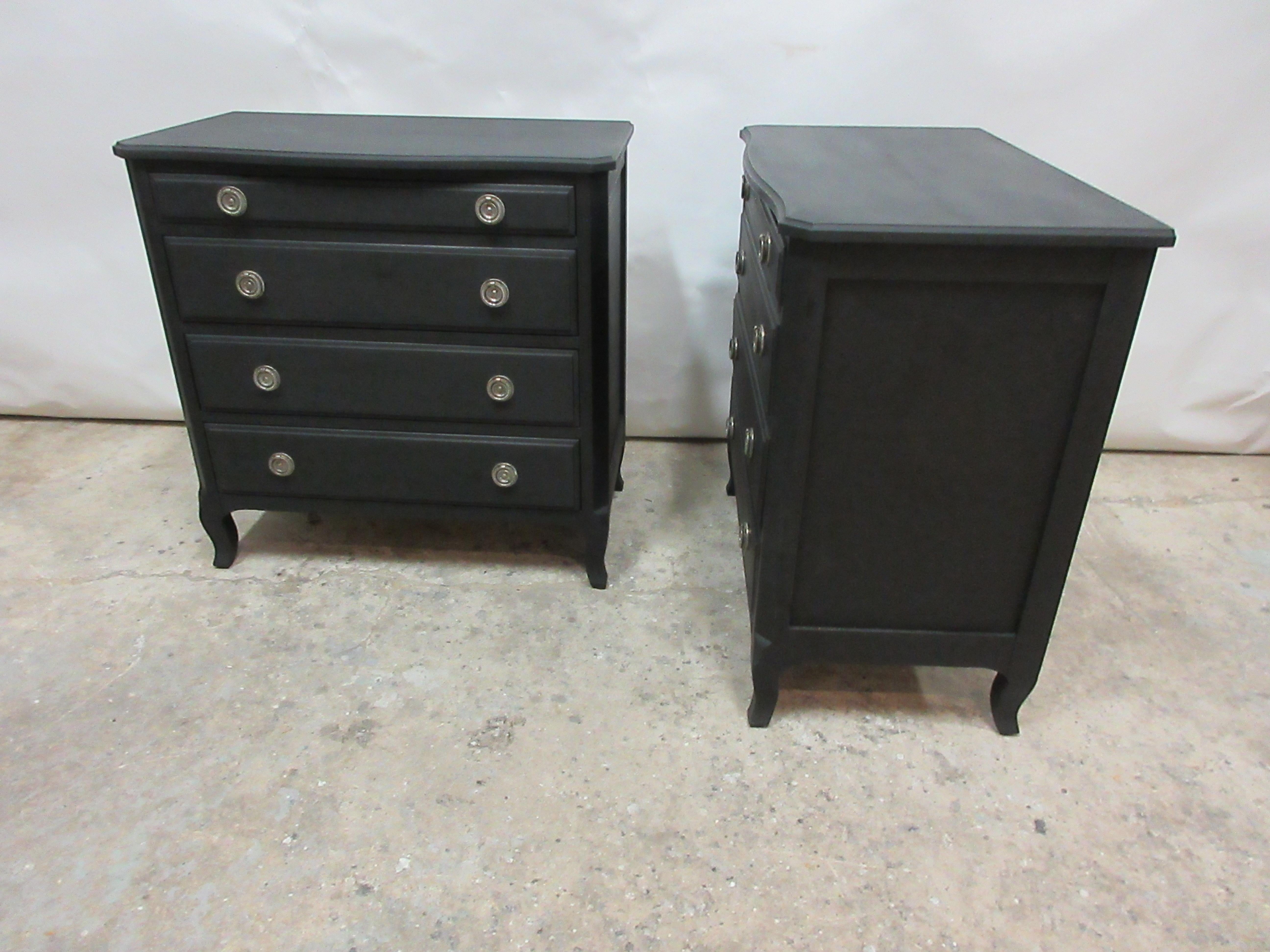 This is a matching midnight black chest of drawers. They have been restored and repainted with milk paints 