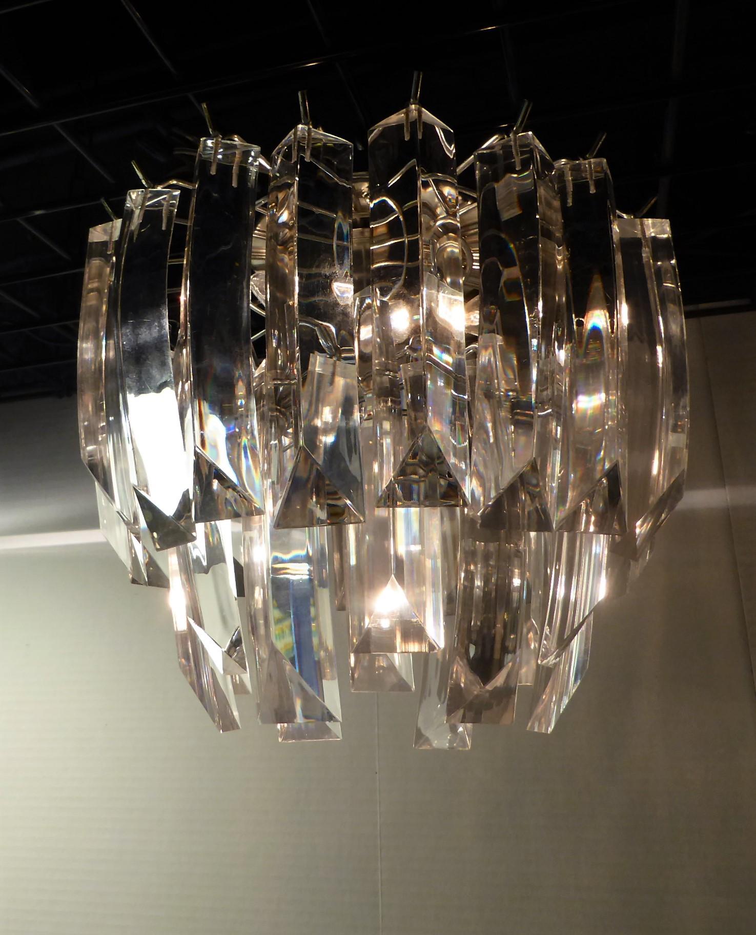 Late 20th Century Matching Modern Two-Tier Lucite Flush Mount Lights