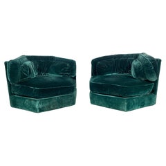 Matching Pair 1970s Emerald Green Mohair Hex Lounge Chairs "Flair" Bernhardt