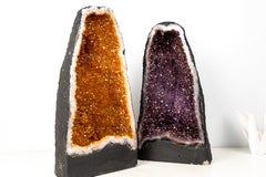 Matching Pair Amethyst and Citrine Geode Cathedrals