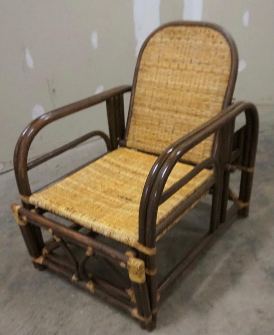 Matching Pair of Art Deco Style 1960s Bamboo Lounge Chairs 1