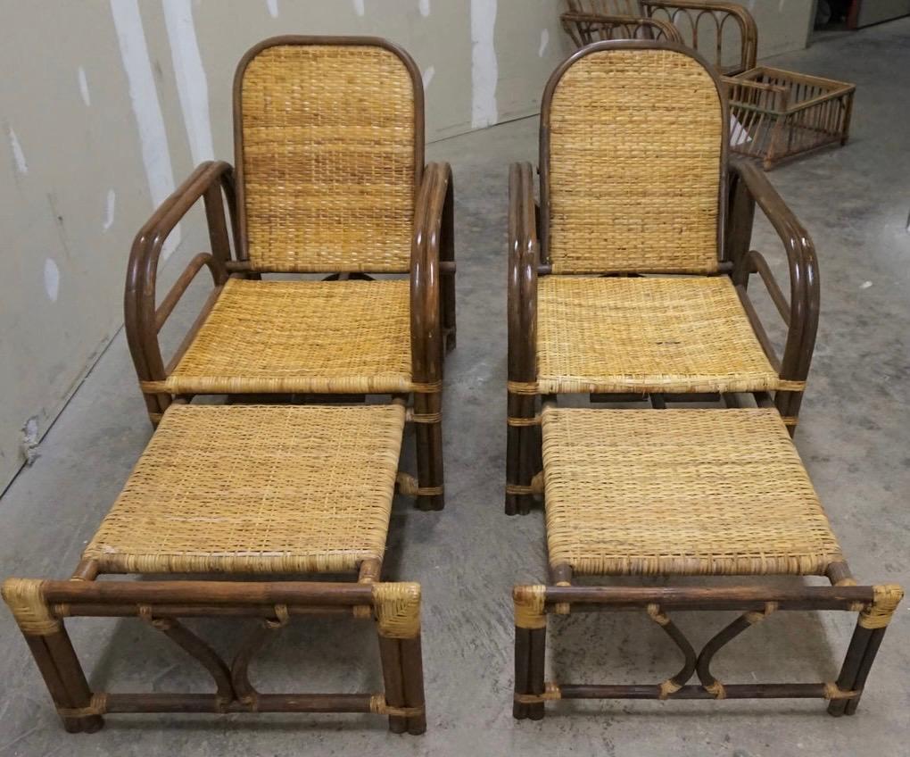 Matching Pair of Art Deco Style 1960s Bamboo Lounge Chairs 2