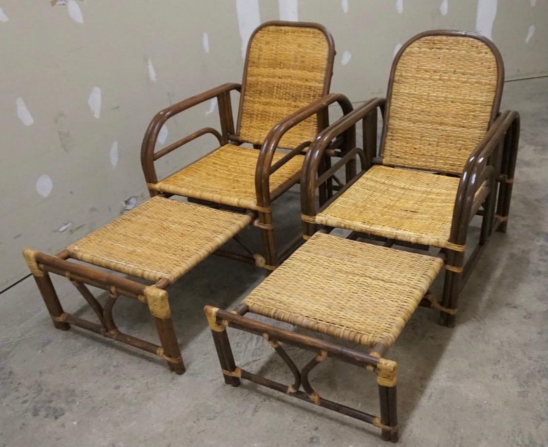 Matching Pair of Art Deco Style 1960s Bamboo Lounge Chairs 3