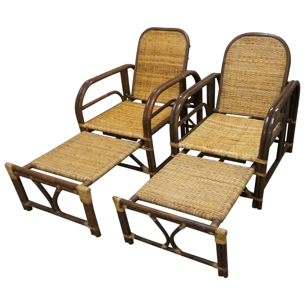Matching Pair of Art Deco Style 1960s Bamboo Lounge Chairs