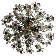Matching Pair Flush Mount Maison Baguès Crystal Flowers Gold/Silver Chandelier