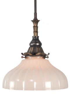 Matching Pair of 11 Inch Diameter Fluted Dome Pendents