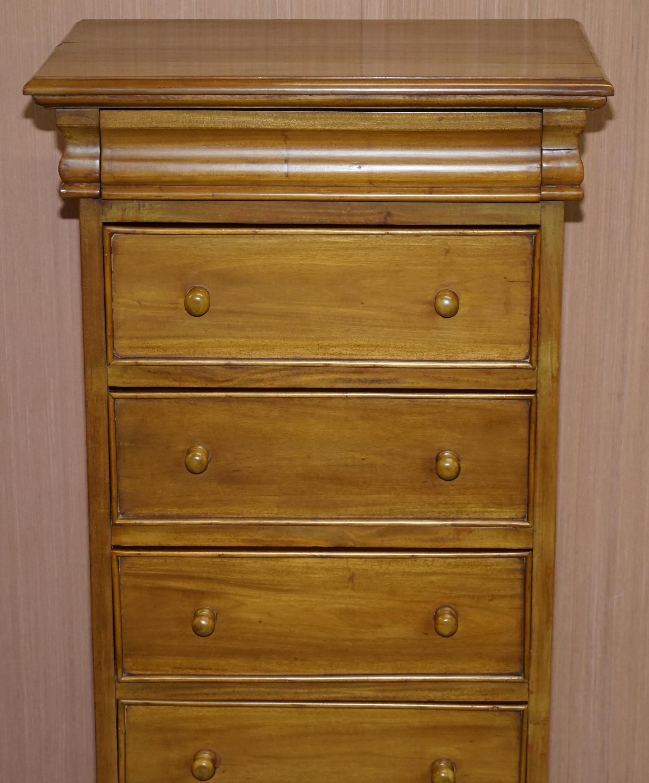 English Matching Pair of Tall Light Mahogany Tallboy Chests of Drawers Part Suite