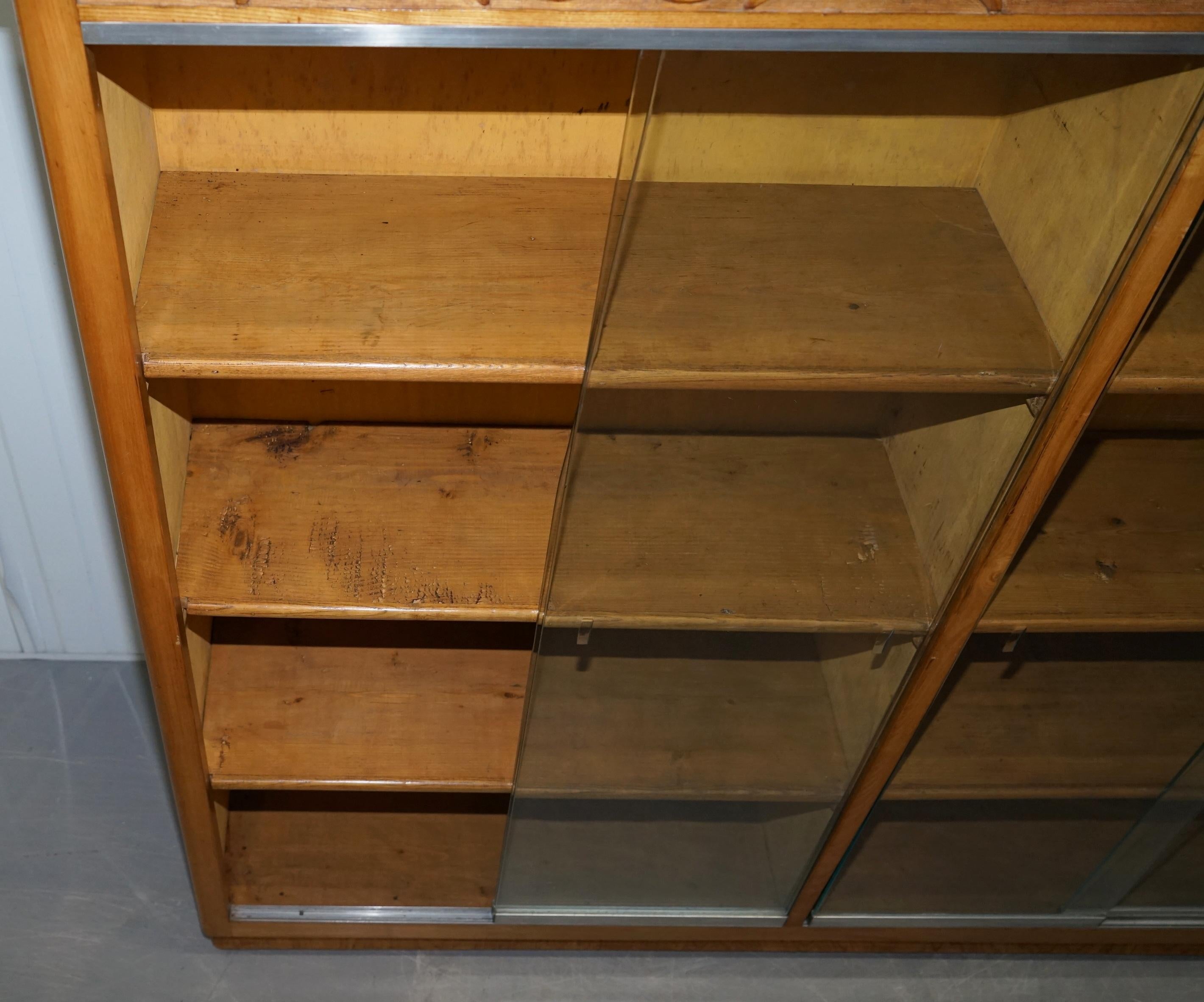 Matching Pair of English Oak Library Study Bookcases with Glazed Doors For Sale 5