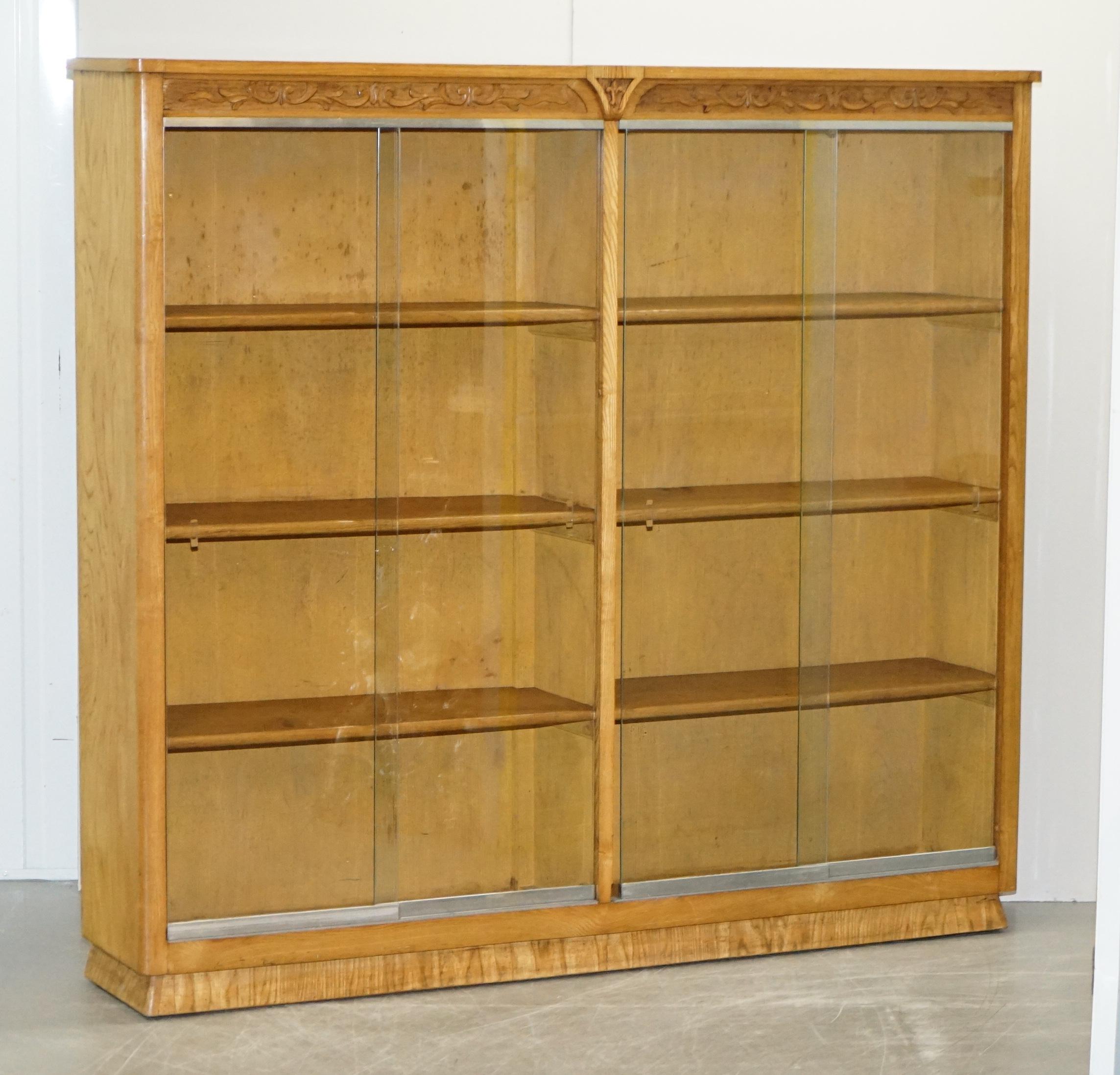 Matching Pair of English Oak Library Study Bookcases with Glazed Doors For Sale 7