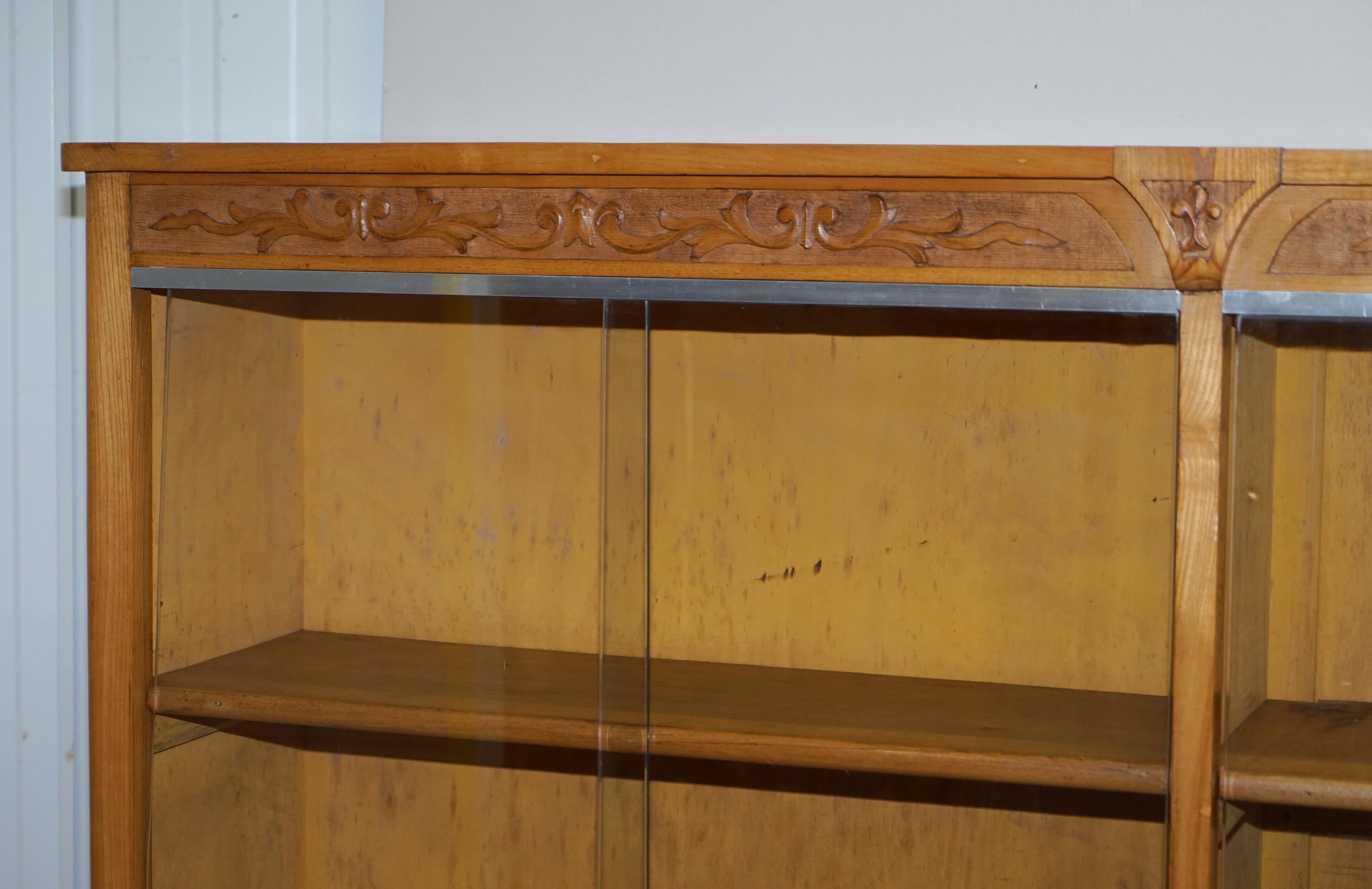 Edwardian Matching Pair of English Oak Library Study Bookcases with Glazed Doors For Sale