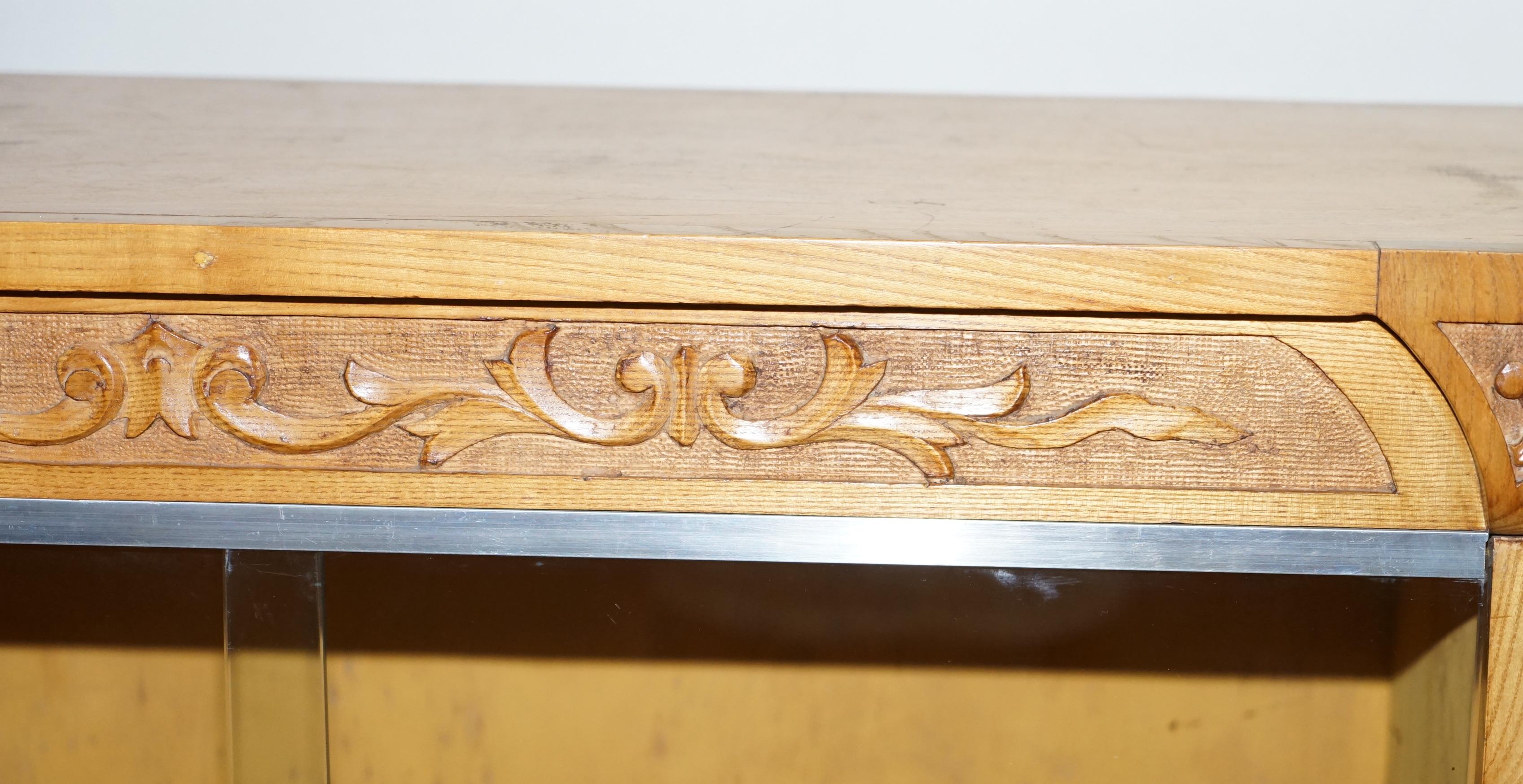 Hand-Carved Matching Pair of English Oak Library Study Bookcases with Glazed Doors For Sale