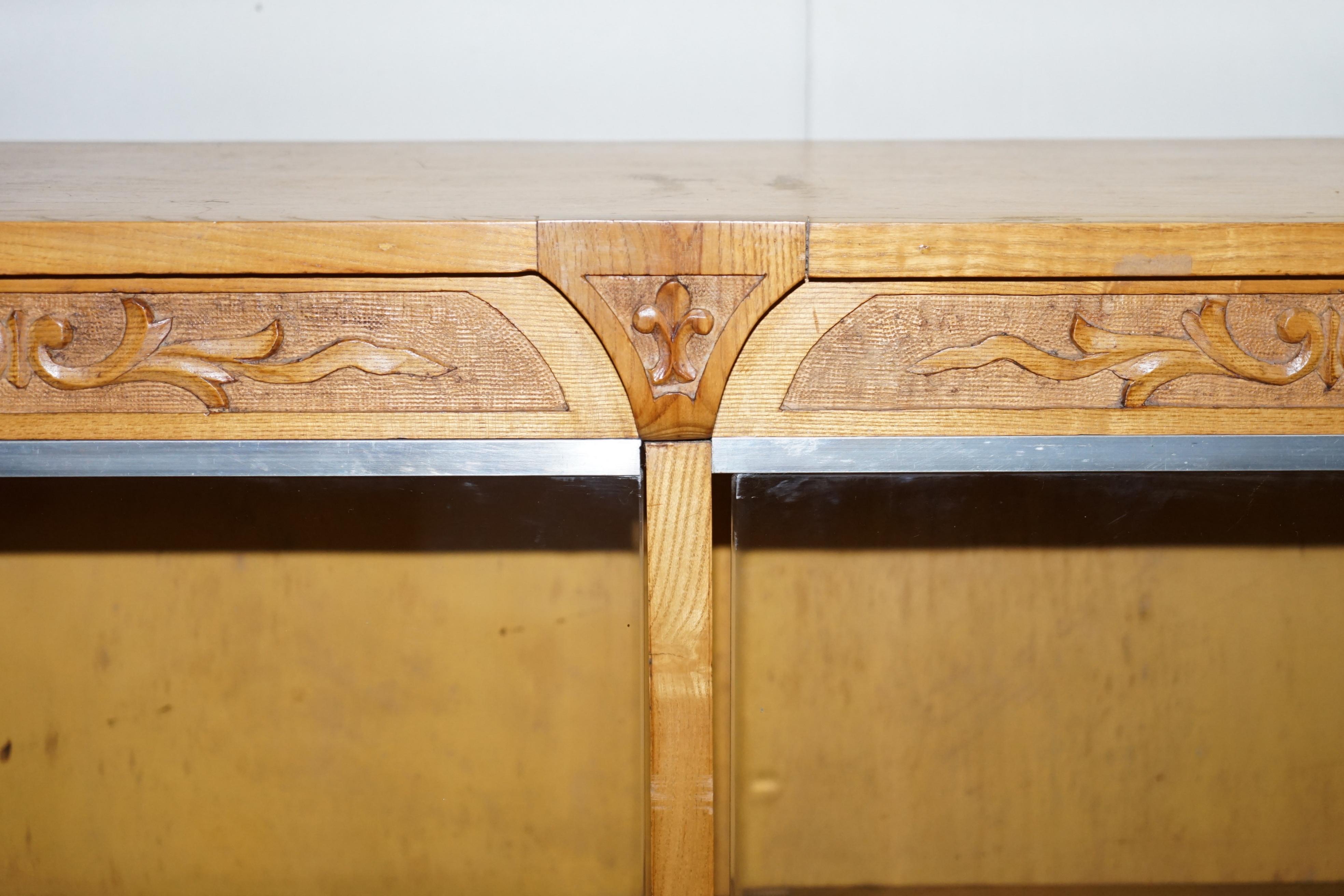 Leather Matching Pair of English Oak Library Study Bookcases with Glazed Doors For Sale