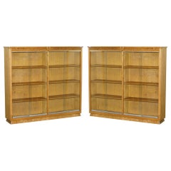 Matching Pair of English Oak Library Study Bookcases with Glazed Doors