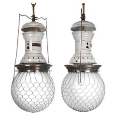 Matching Pair of 1800s Electrified Arc Lamps by Solar