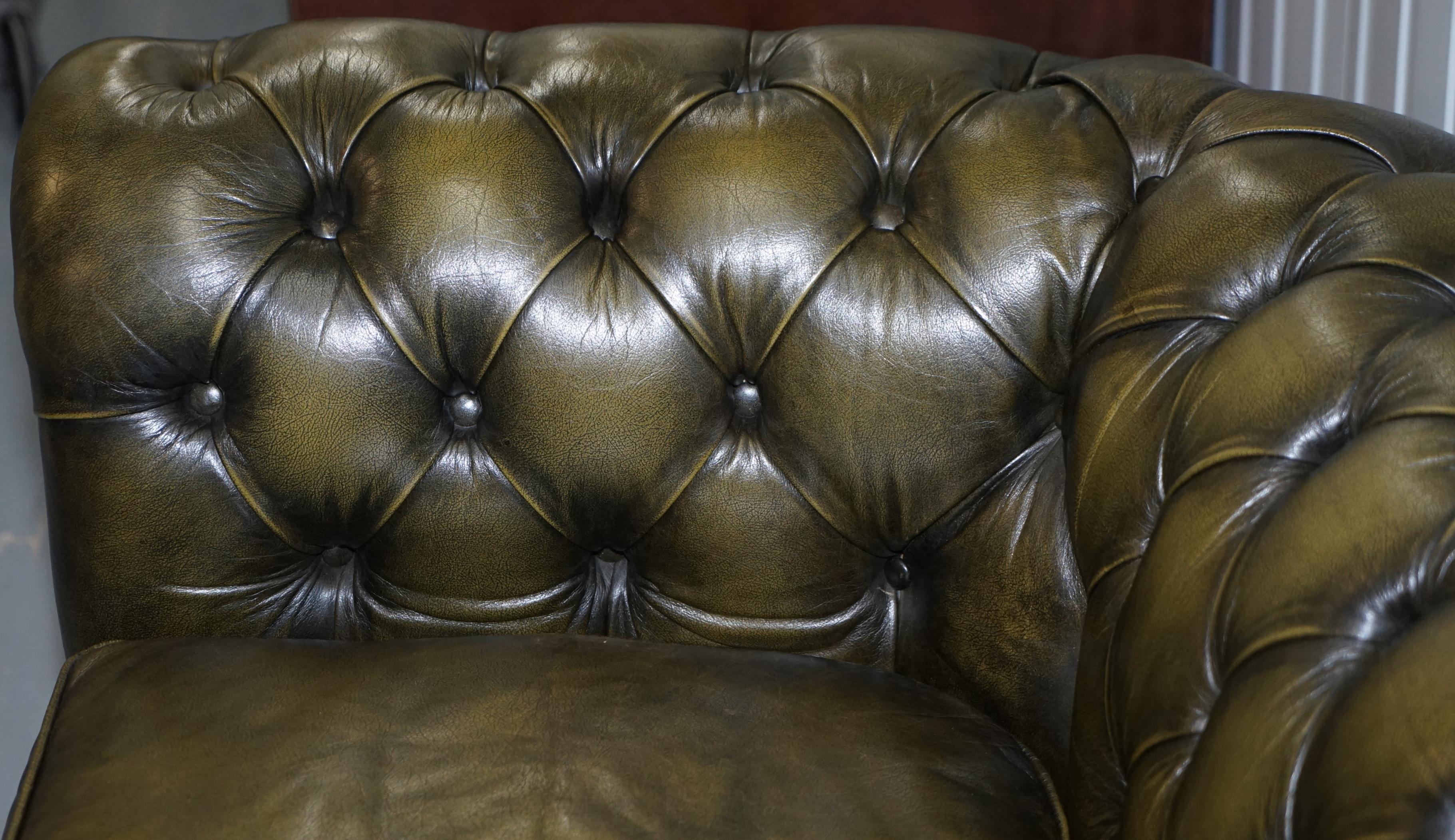 Matching Pair of 1950s Chesterfield Leather Sofas Feather Cushions Coil Sprung 2
