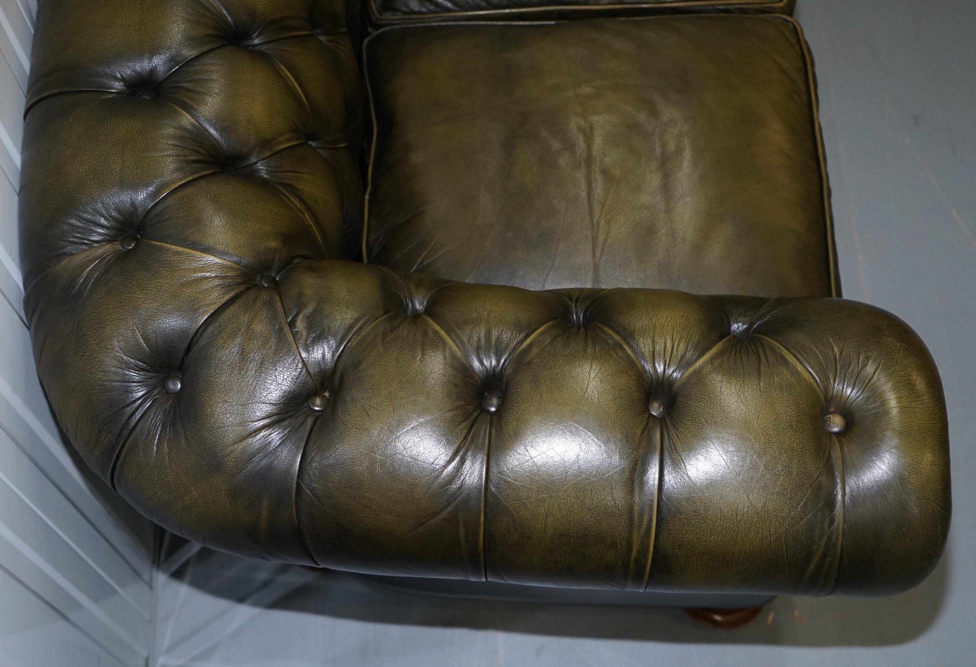 Matching Pair of 1950s Chesterfield Leather Sofas Feather Cushions Coil Sprung 3