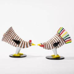Matching Pair of a Rooster and Hen by Fulvio Bianconi, Venini, Italy