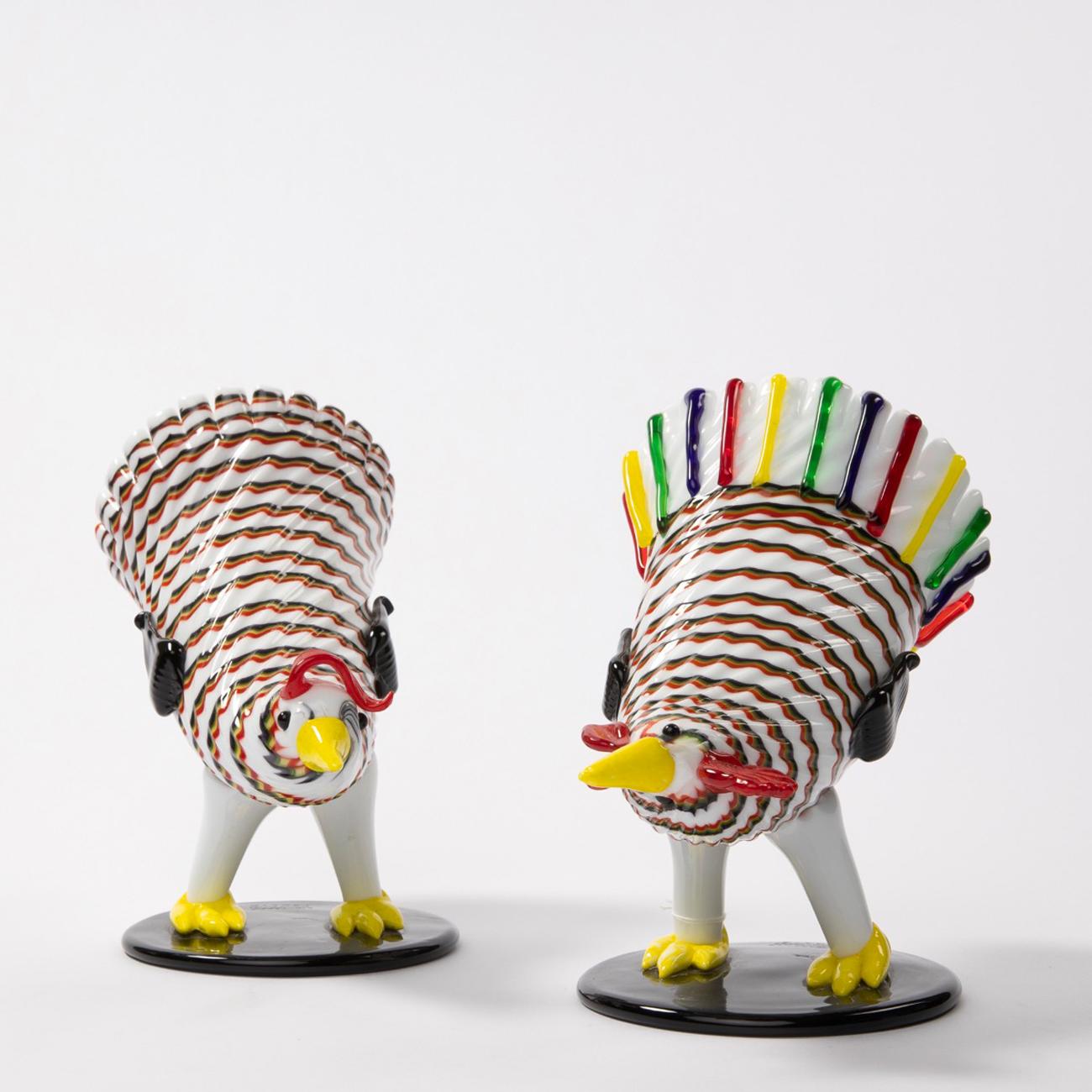 Mid-Century Modern Matching Pair of a Rooster and Hen by Fulvio Bianconi, Venini, Italy