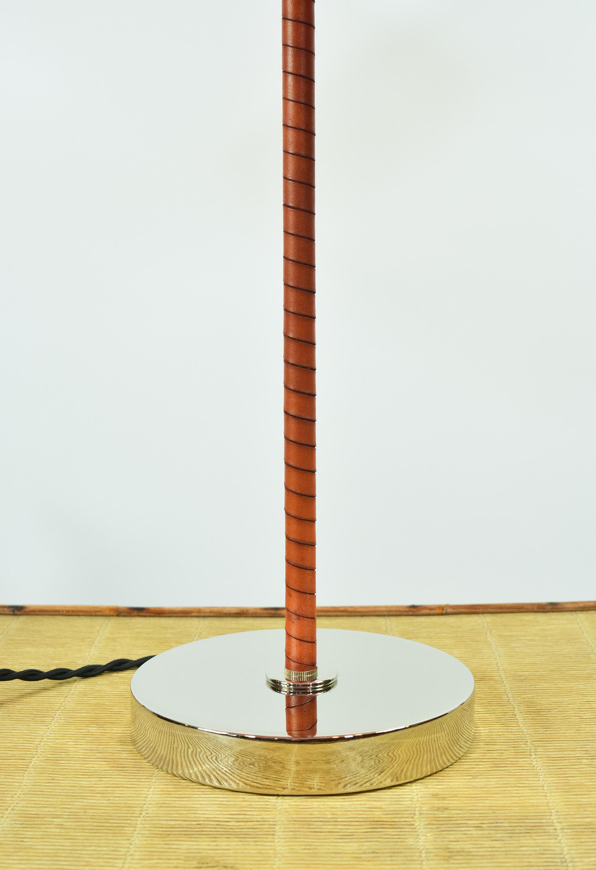 Matching Pair of Aloha Modern Leather Lamps with Vintage Japanese Parasol Shades For Sale 7