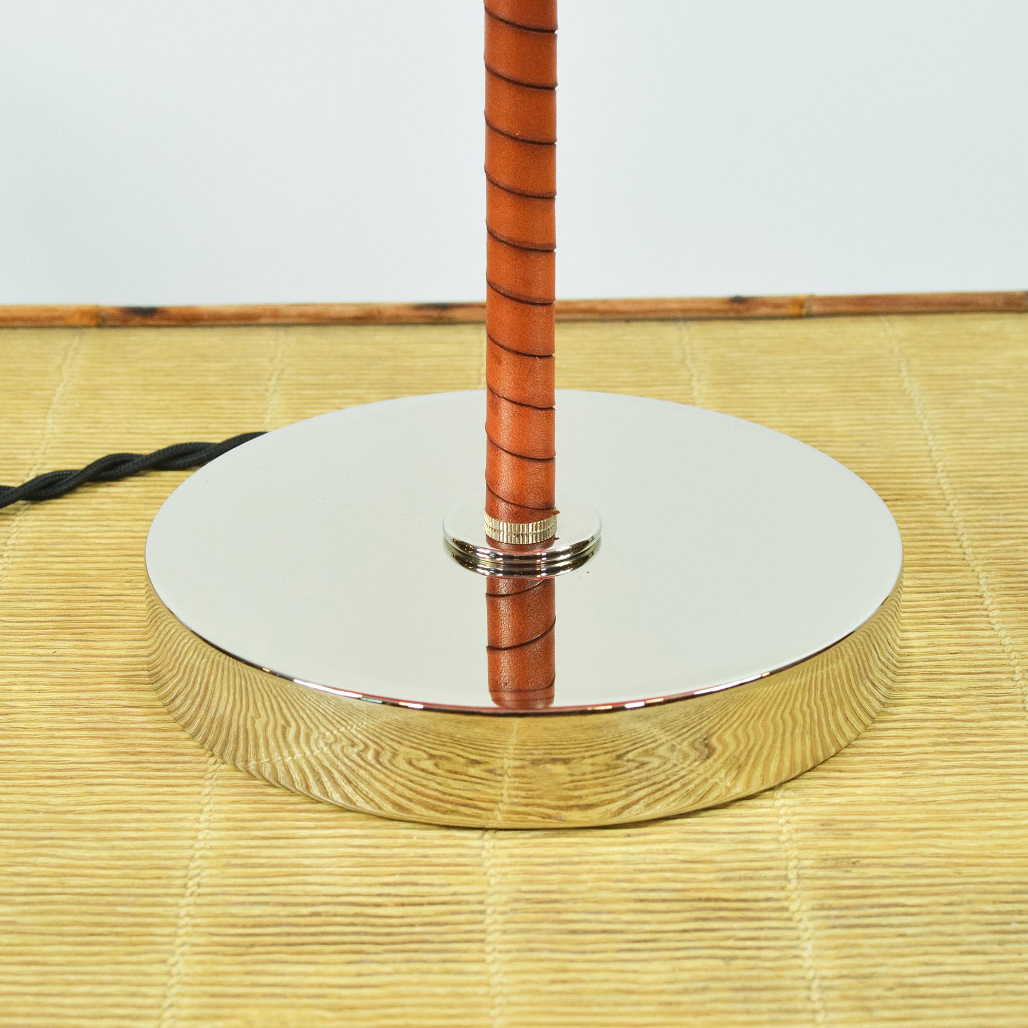 Mid-Century Modern Matching Pair of Aloha Modern Leather Lamps with Vintage Japanese Parasol Shades For Sale