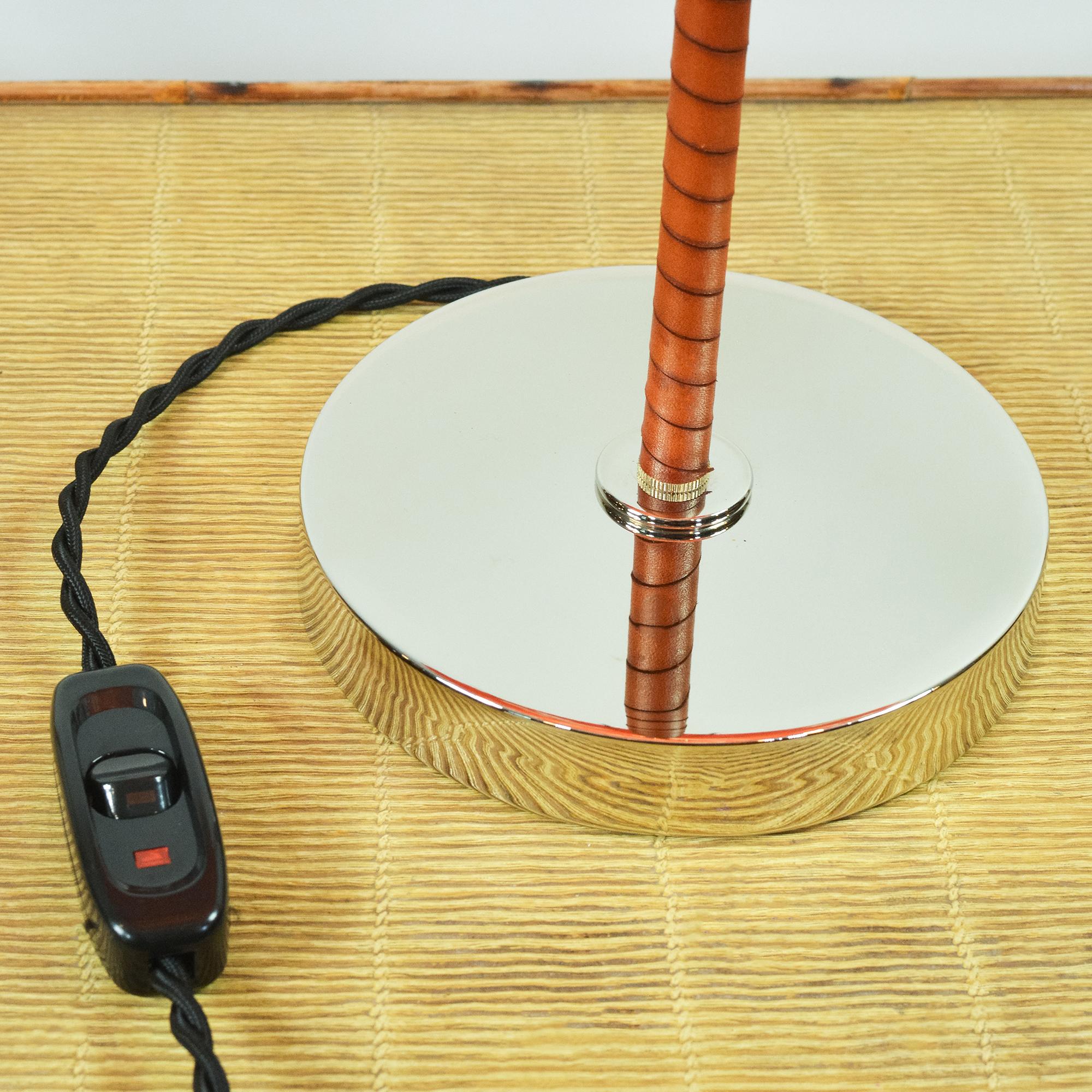 American Matching Pair of Aloha Modern Leather Lamps with Vintage Japanese Parasol Shades For Sale