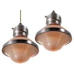 Matching Pair of Aluminum and Holophane Pendents