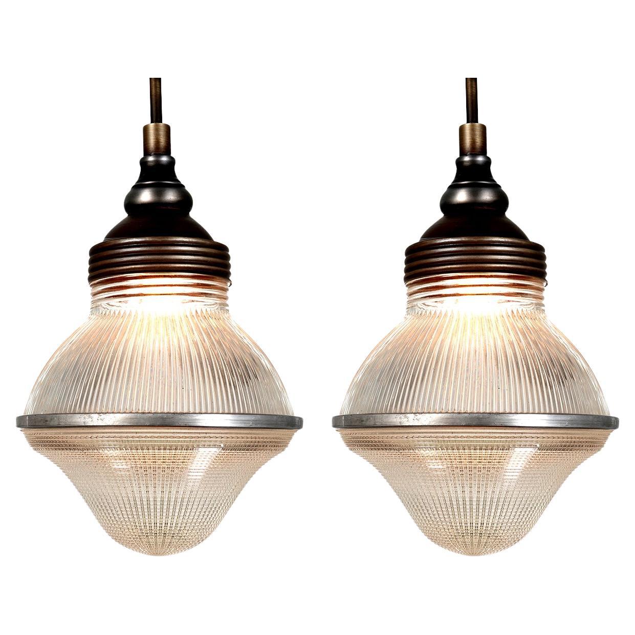 Matching Pair of Aluminum and Holophane Pendents
