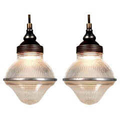 Matching Pair of Aluminum and Holophane Pendents