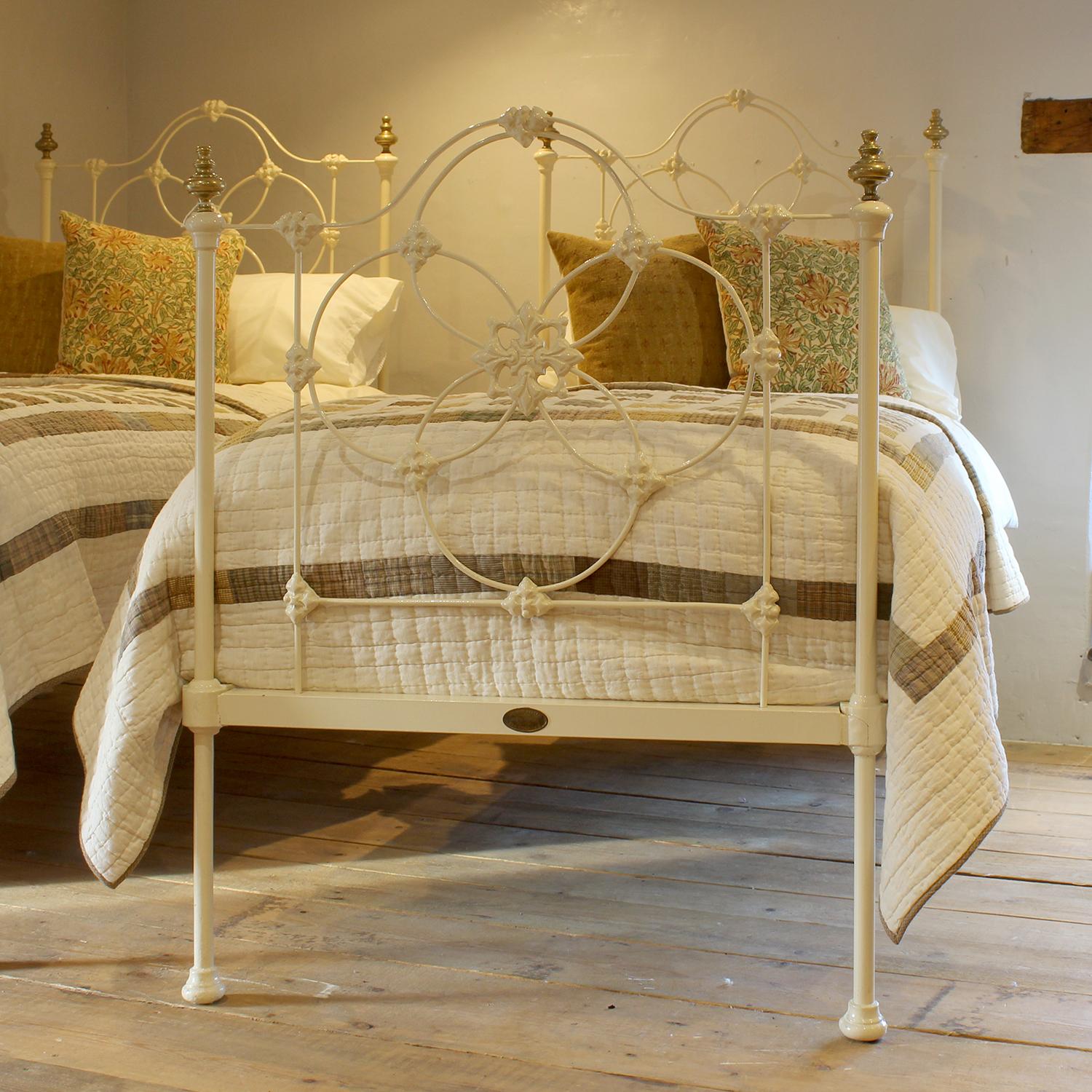Victorian Matching Pair of Antique Cast Iron Antique Beds in Cream MP66