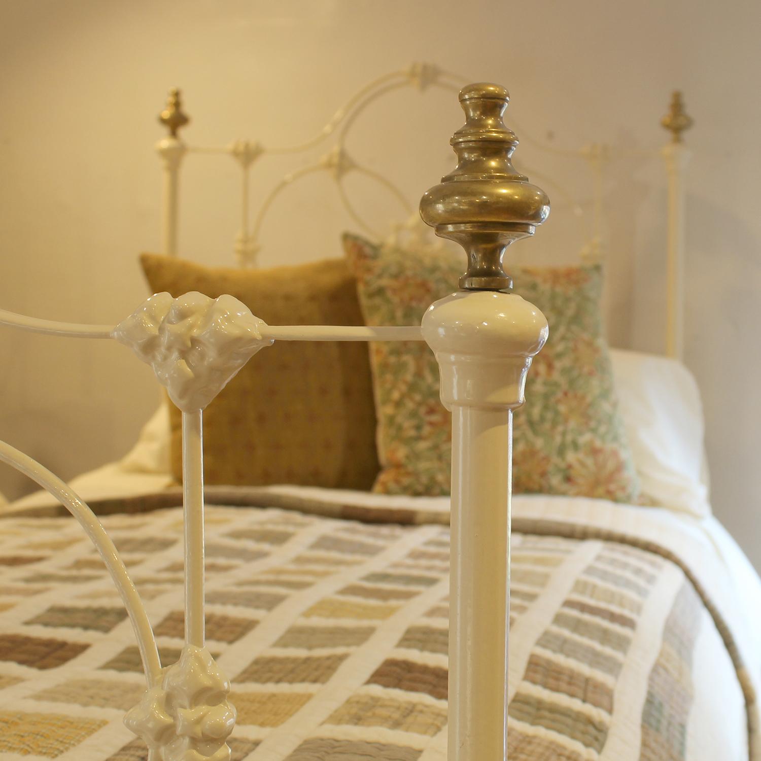 English Matching Pair of Antique Cast Iron Antique Beds in Cream MP66