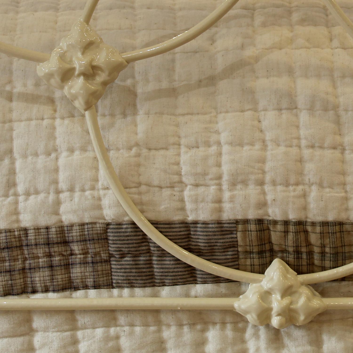 19th Century Matching Pair of Antique Cast Iron Antique Beds in Cream MP66