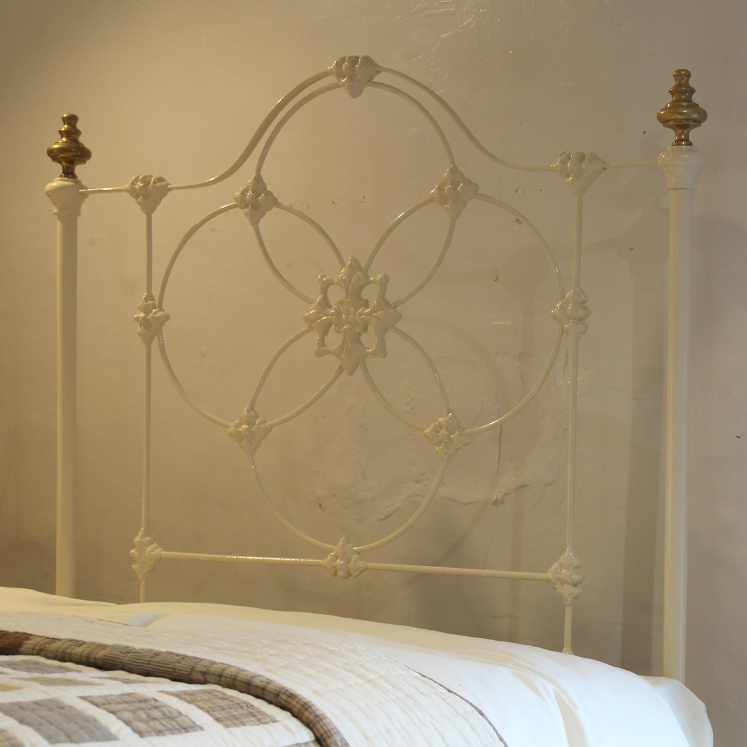 Steel Matching Pair of Antique Cast Iron Antique Beds in Cream MP66