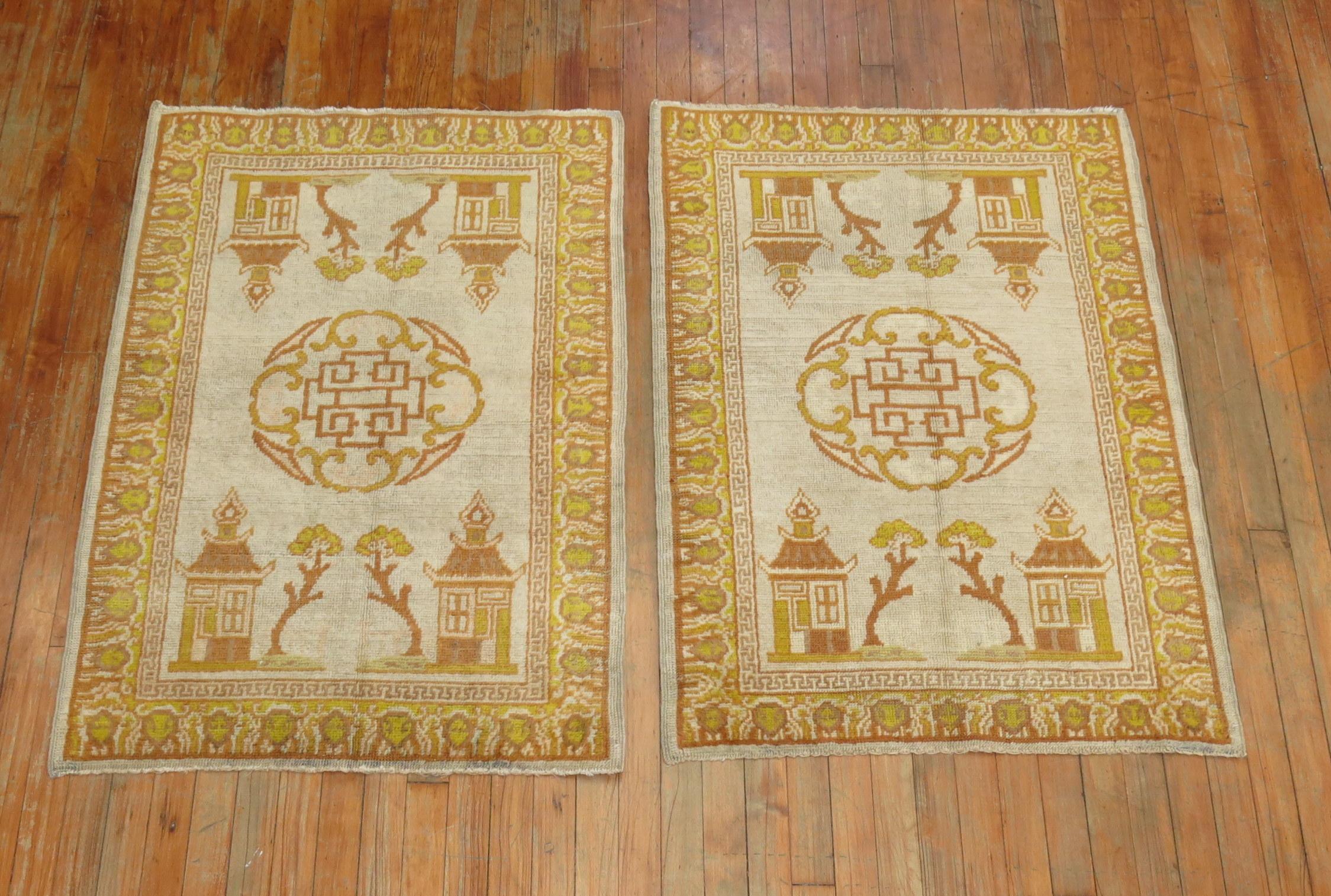 Turkmen Matching Pair of Antique Khotan Rugs For Sale