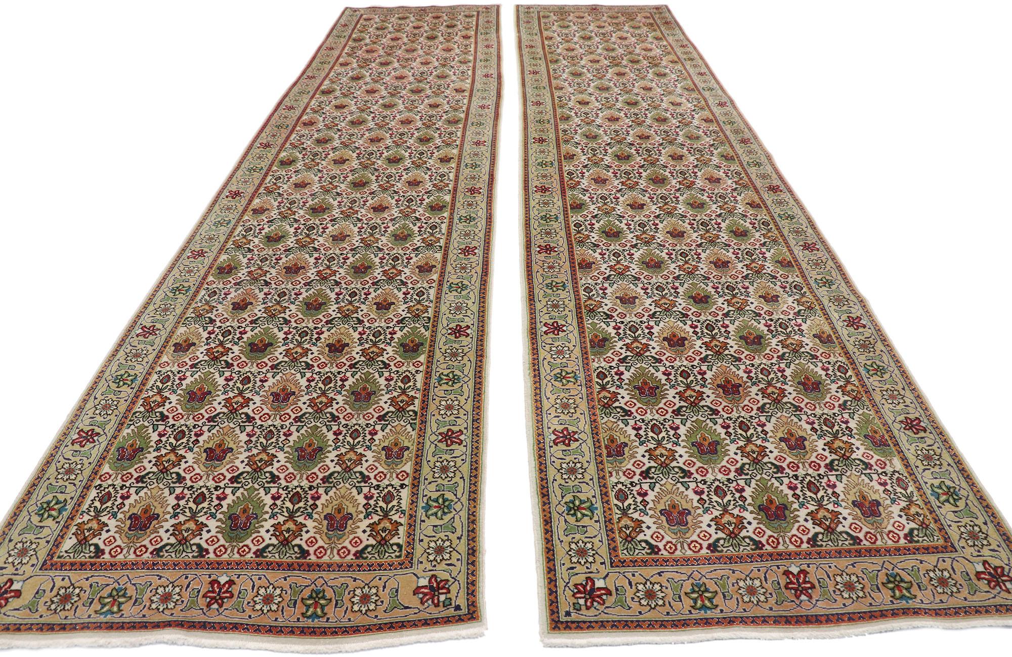 Matching Pair of Antique Persian Tabriz Runners with Arts & Crafts Style In Good Condition For Sale In Dallas, TX