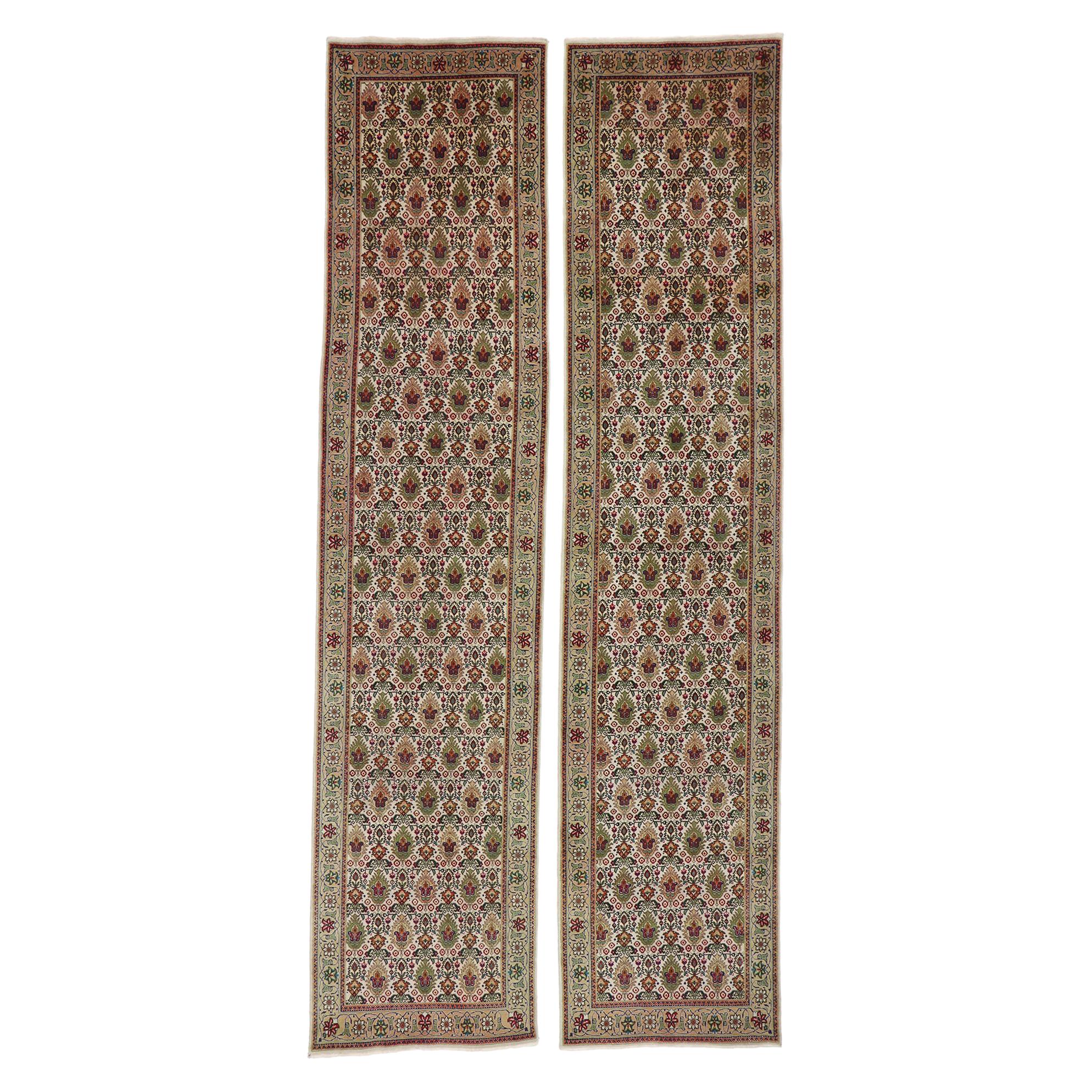 Matching Pair of Antique Persian Tabriz Runners with Arts & Crafts Style