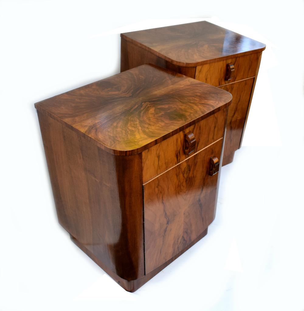 20th Century Matching Pair of Art Deco 1930s Bedside Cabinet Tables