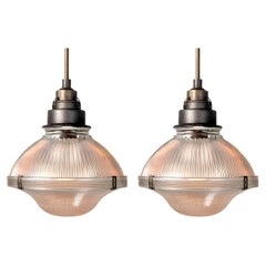 Matching Pair of Art Deco 2 Piece Holophane Pendents
