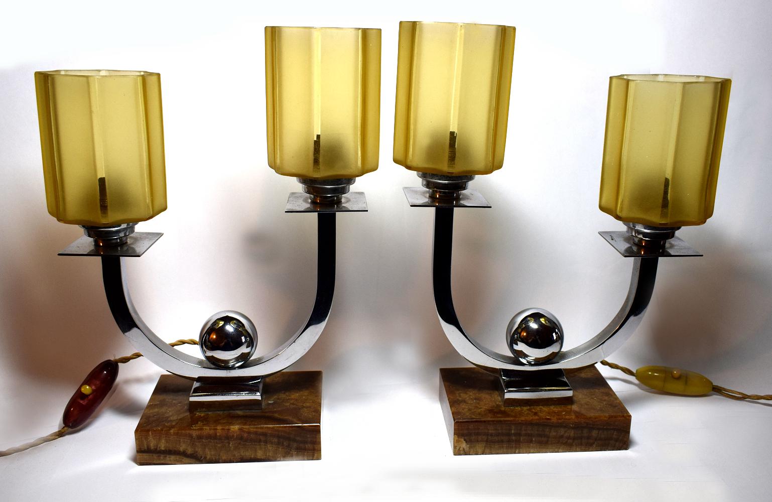 For your consideration are these matching pair of French Art Deco table lamps both dating to the 1930s. For anyone who has searched trying to find any period items in matching pairs is quite a feat and more so for these being in such good condition.