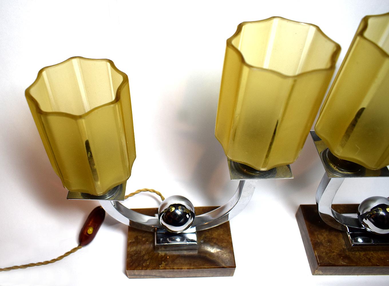 20th Century Matching Pair of Art Deco French Table Lamps