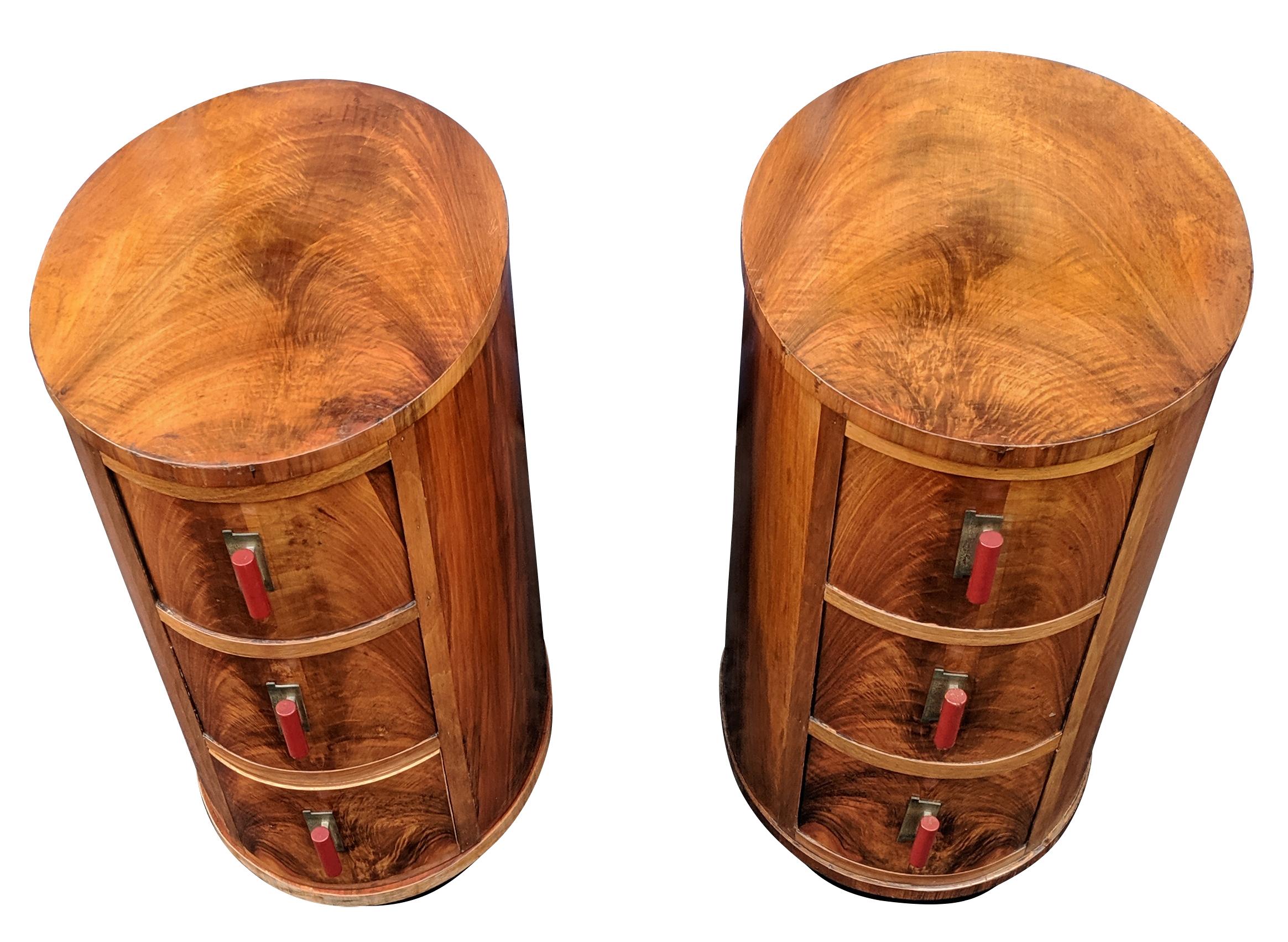 Matching Pair of Art Deco Oval Shaped Bedside Cabinet Tables, circa 1930 3