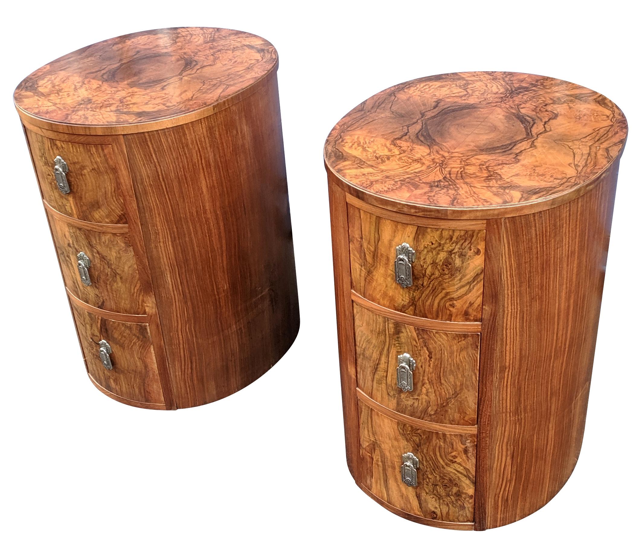 Matching Pair of Art Deco Oval Shaped Bedside Cabinet Tables, circa 1930 4