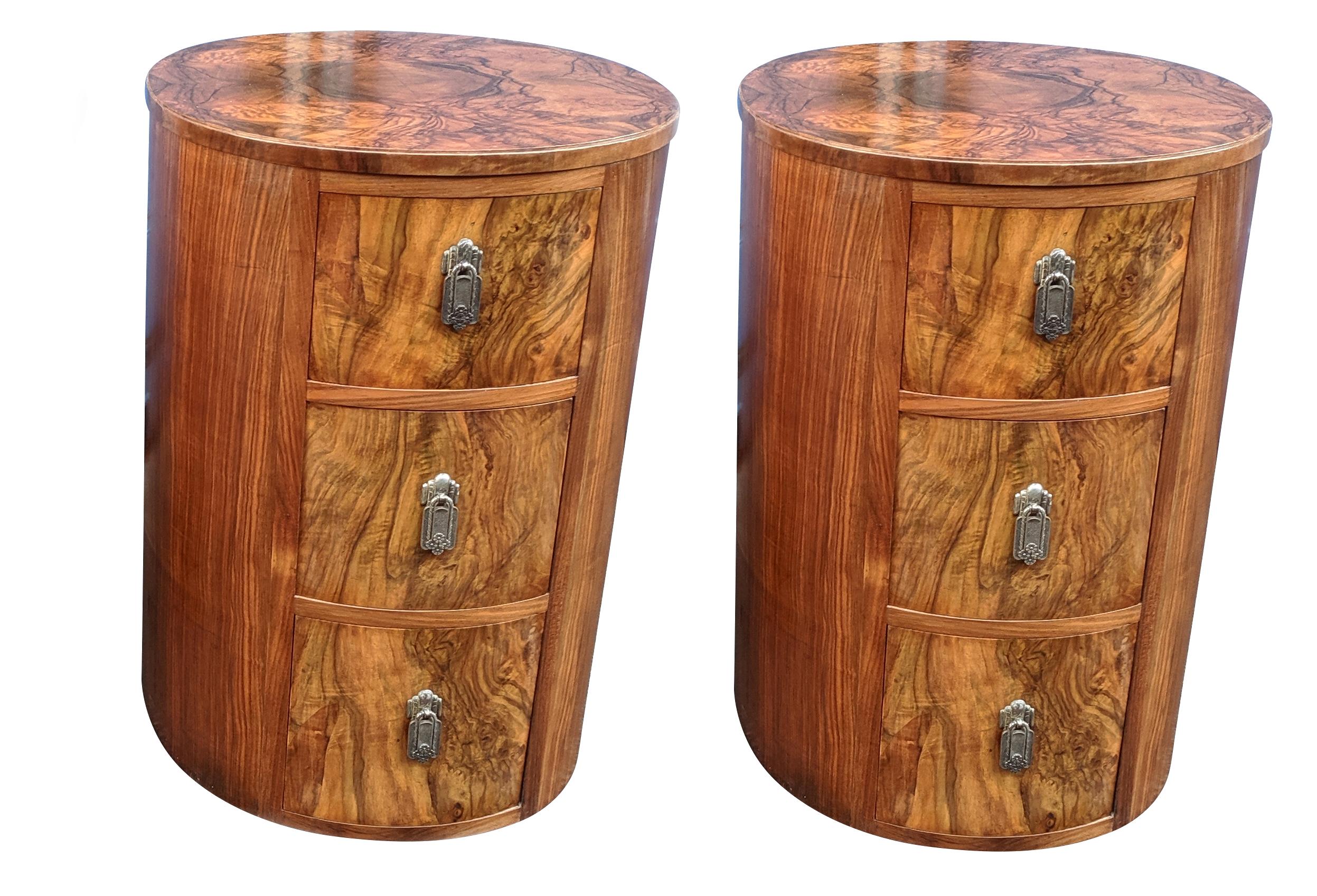Matching Pair of Art Deco Oval Shaped Bedside Cabinet Tables, circa 1930 5