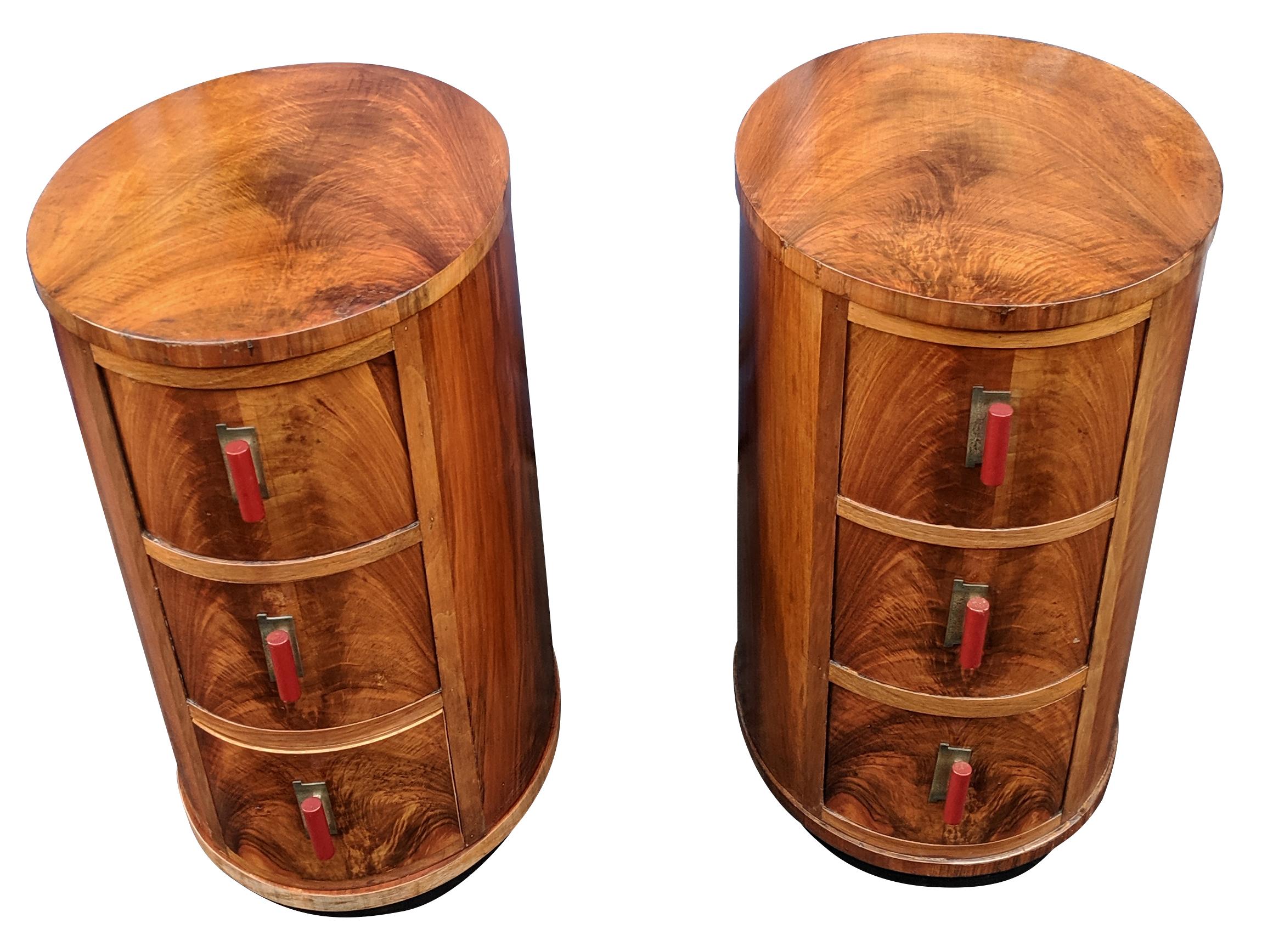 Matching Pair of Art Deco Oval Shaped Bedside Cabinet Tables, circa 1930 5
