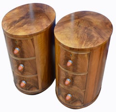Matching Pair of Art Deco Oval Shaped Bedside Cabinet Tables, circa 1930