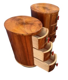 Matching Pair of Art Deco Oval Shaped Bedside Cabinet Tables, circa 1930