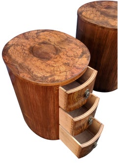 Matching Pair of Art Deco Oval Shaped Bedside Cabinet Tables, circa 1930