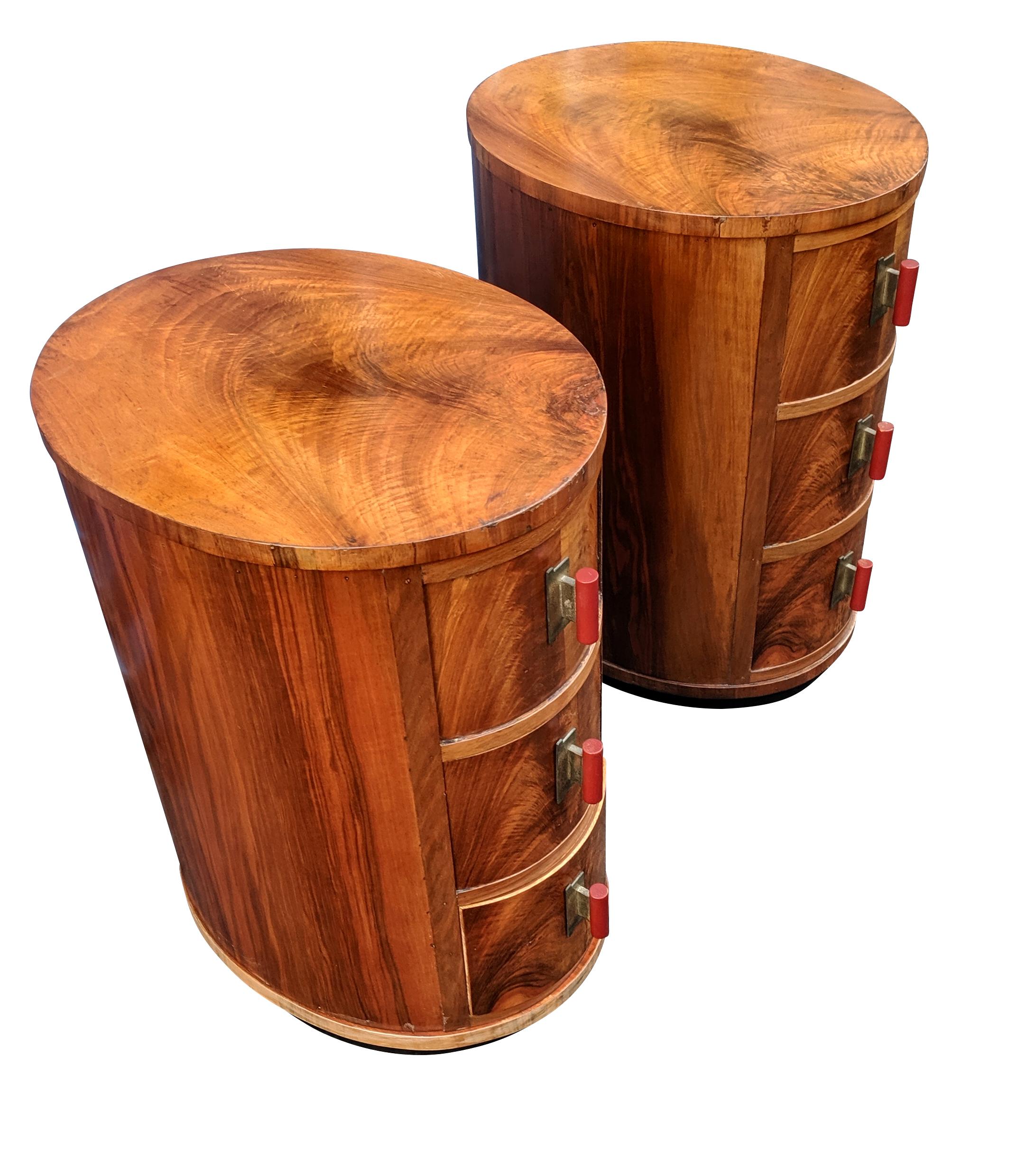 Matching Pair of Art Deco Oval Shaped Bedside Cabinet Tables, circa 1930 1