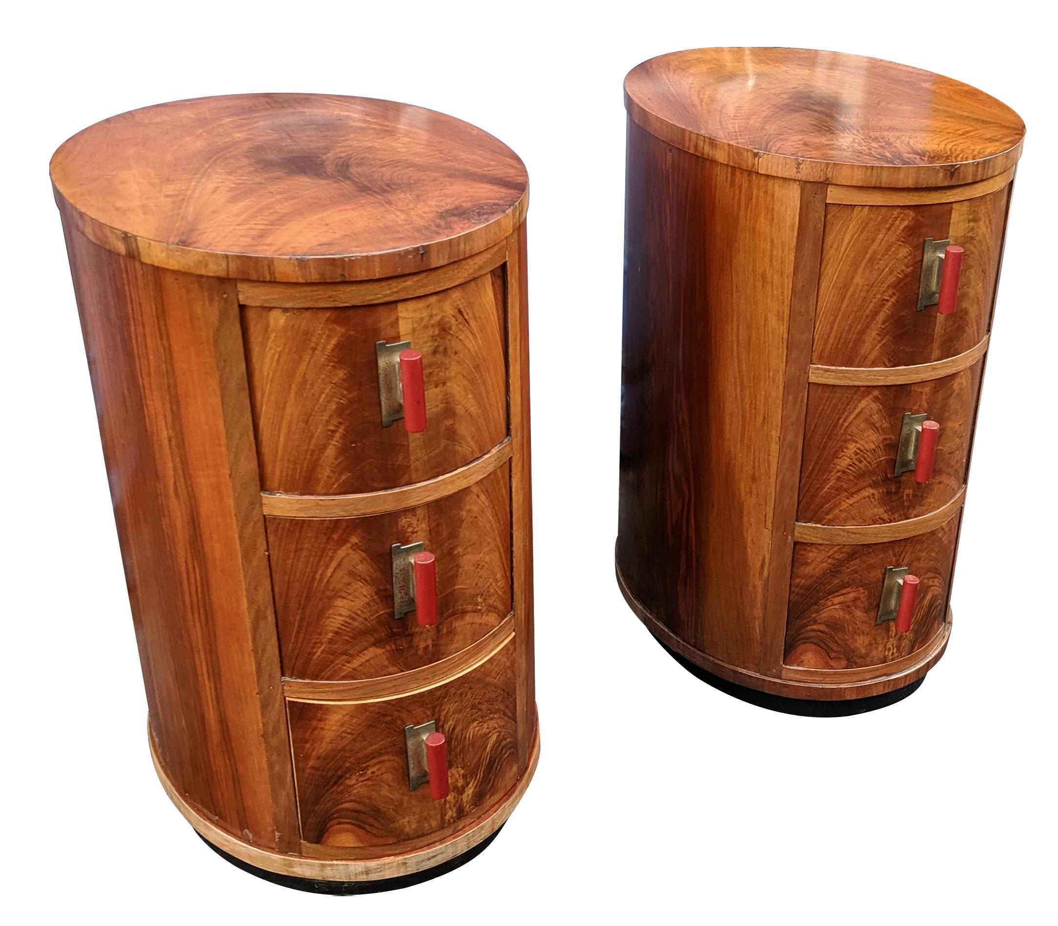 Matching Pair of Art Deco Oval Shaped Bedside Cabinet Tables, circa 1930 2